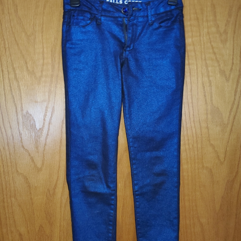 Girls 10 metalic shiny blue skinny jeans